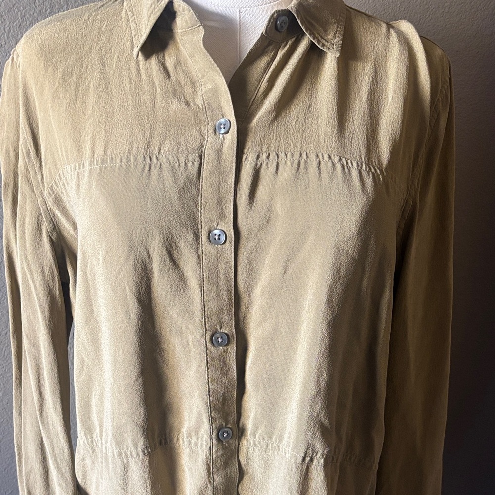 Spanx Olive Green Button Front Blouse Medium Stre… - image 6